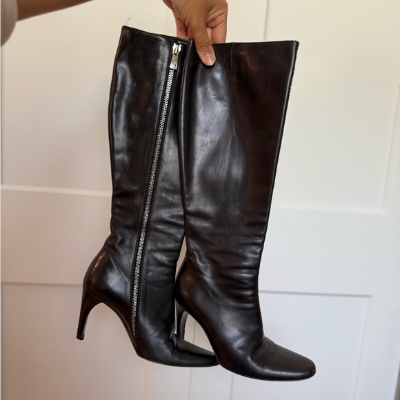 Y2k Black Lamb Leather Knee-High Boots - Picture 1 of 8